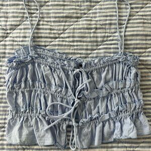 Zara Light Blue Ruched Crop Top